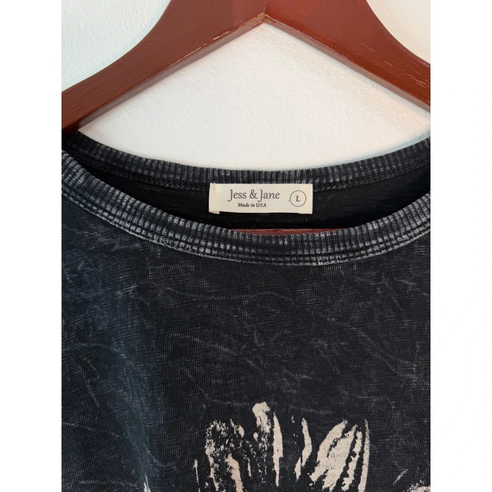 Jess & Jane Black Mineral Washed Daisy Tunic Top Womens Large Boho Lagenlook - Picture 6 of 11